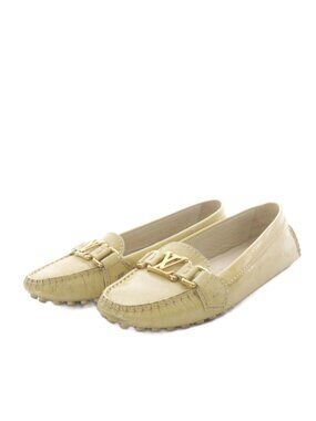 Louis Vuitton Driving Shoes Slip on Patent Leather Yellow 34.5